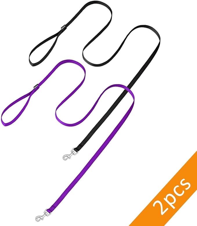 AMAGOOD 6 FT Puppy/Dog Leash, Strong and Durable Traditional Style Leash with Easy to Use Collar Hook, Great for Small, Medium and Large Dogs (1" x 6 ft, Black and Purple (2-Pack)) - Image 4