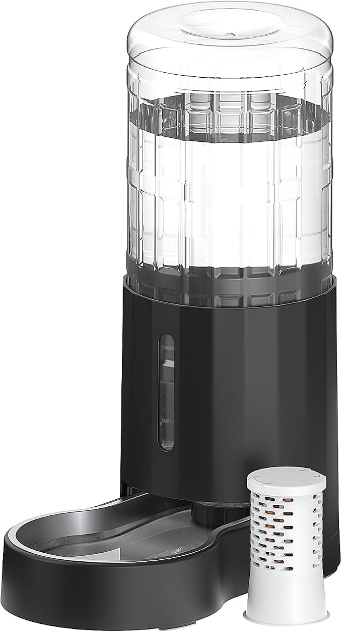 CZPET 2.5 Gallon Dog Water Bowl Dispenser with Filter (9.5L,Black) | With Stainless Steel Bowl Gravity Waterer, Large Capacity and Drinking Area Noise-Free for Pets by CZPET