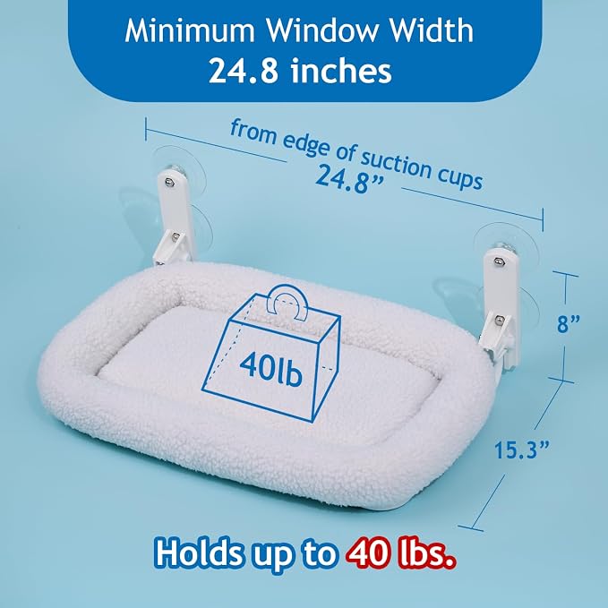 Zakkart Foldable Cat Hammock for Window - Cordless, Embeded Machine Washable Bed, Robust Metal Frame - Cat Window Perch for Large Cats and Kittens (White Bolster Bed, Large) - Image 4
