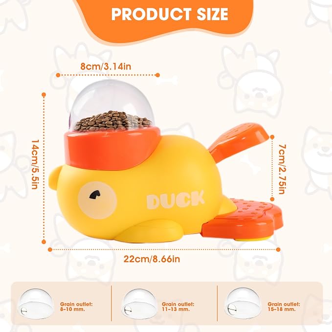 Cat Puzzle Treat Dispenser,Interactive Dog Puzzle Treat Feeder,Duck-Shaped Puzzle Toy Prevents Bloating,Food Puzzle Slow Feeder Adjustable Food Outlet for Small Cats,Dogs,Other Pets (Yellow) - Image 5