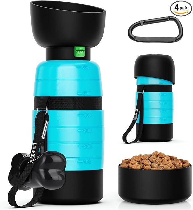 Pecute Dog Water Bottle Portable 22 oz with 5 oz Food Container, Poop Bag Holder, Portable Dog Water Bottle Dispenser, Leakproof, Lightweight, Pet Water Bottle for Dogs Outdoor Travel Walking | Portable, Lightweight, Leakproof BPA Free for hiking, camp... by pecute