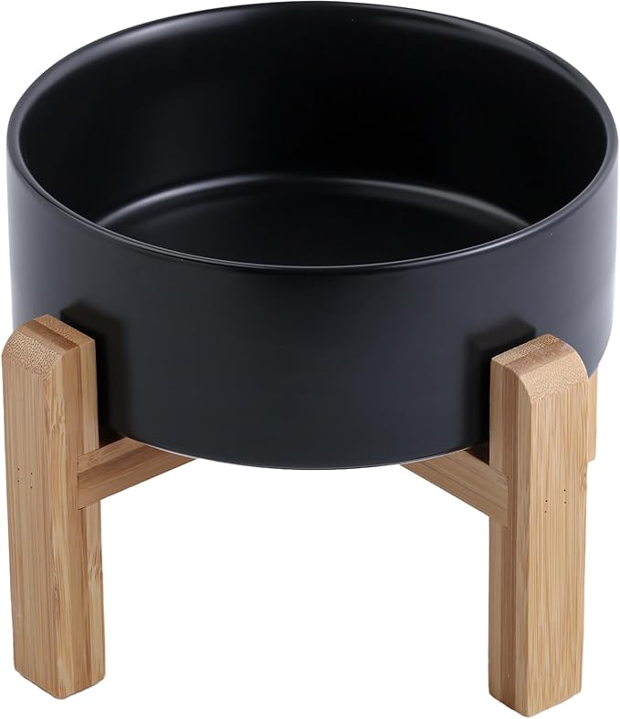 Black Raised/Elevated Ceramic Dog Bowl for Small Medium Sized Breeds,Dog Food Water Bowl with Stand,6 in Non Slip Heavy Pet Feeding Dish 3.6 Cups/ 850 ml /28 OZ by DJJJOOYSCeramicDogBowl