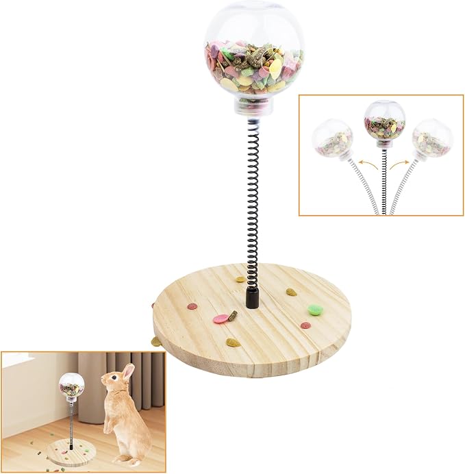 FlidRunest Rabbit Foraging Ball with Wooden Base, Interactive Slow Feed Treat Ball Release Puzzle Toy for Rabbit, Feeder Boredom Busting Fun Maintain Your Bunny Entertained - Image 2
