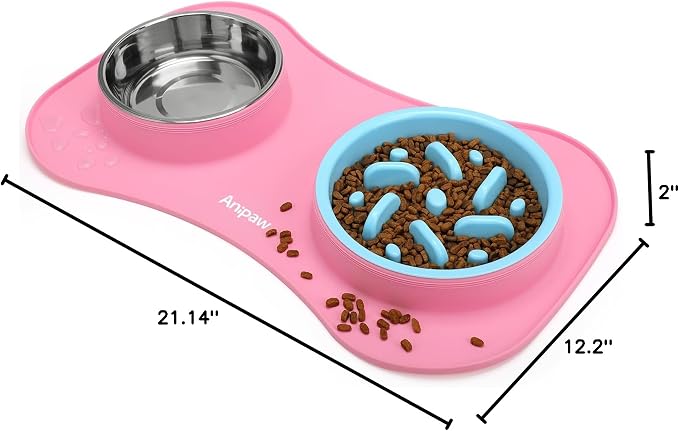 Slow Feeder Dog Bowls 3 in 1 Stainless Steel Food Water Bowl to Slow Eating | Durable, Non-spill & Non-skid with Silicone Mat Design, Slow Down Eating, Suitable for Small Medium Large Dogs and Cats - Image 8