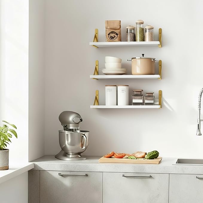 Fixwal Wall Floating Shelves for Home Decor (White, Set of 3, 16.5 Inch) | Wood Shelves, Natural Grain, 40Lb Capacity, Sturdy Triangle Brackets, Versatile for Any Room - Image 7