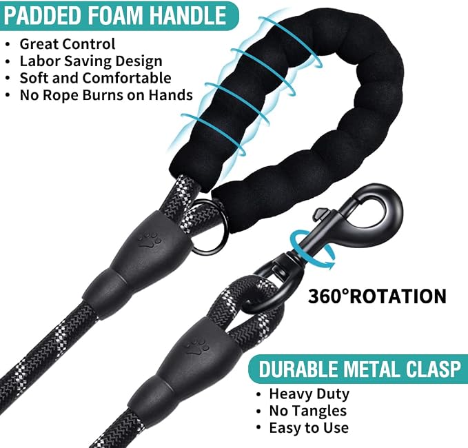 COOYOO 2 Pack Dog Leash 6 FT Heavy Duty - Comfortable Padded Handle - Reflective Dog Leash for Medium Large Dogs with Collapsible Pet Bowl - Image 5