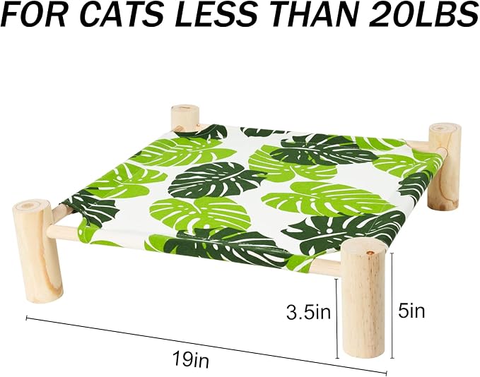 Patas Lague Cat Hammock Bed Small Eleveted Dog Bed 19x19 in Monstera Leaf | Brethable Wooden Pet Bed, Cooling Rabbit Cot, Outdoor Cat Furniture For Summer - Image 4