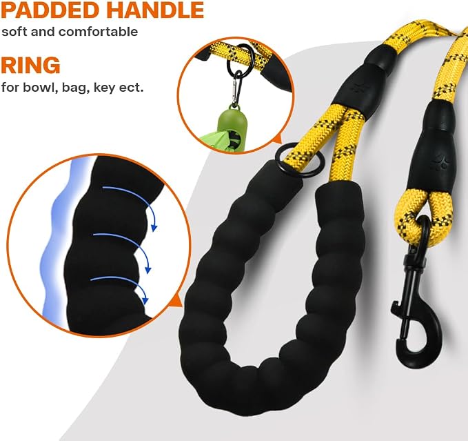 Taglory Rope Dog Leash for Small Medium Dogs, 4 FT Padded Handle, Yellow | Made of Climbing Rope, Reflective for Night Walks and Training, Comfortable Grip, Anti-tangle Swivel Clip, 3/8 inch - Image 4