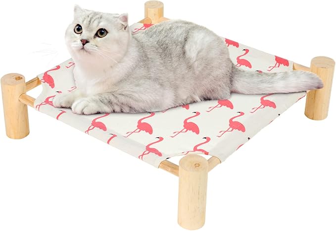 Patas Lague Cat Hammock Bed Small Eleveted Dog Bed 19x19 in Flamingo | Brethable Wooden Pet Bed, Cooling Rabbit Cot, Outdoor Cat Furniture For Summer - Image 2