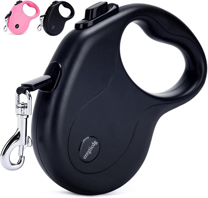 enrgticdg 16Ft Retractable Dog Leash,Light Weight Leash for Small to Medium Dogs/Cats Up to 50lbs,Stainless Steel Spring Strong Nylon Tape, Tangle Free, One-Handed Brake. (Charcoal Black) by enrgticdg