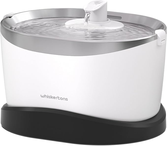 Whiskertons Wireless Cat Water Fountain, Cordless Battery Operated Pet Fountain, 3L/101oz EverMount Cat Fountain, Pet Water Fountains for Cats Indoor, Stainless Steel Tray, Easy to Clean, BPA-Free by Whiskertons