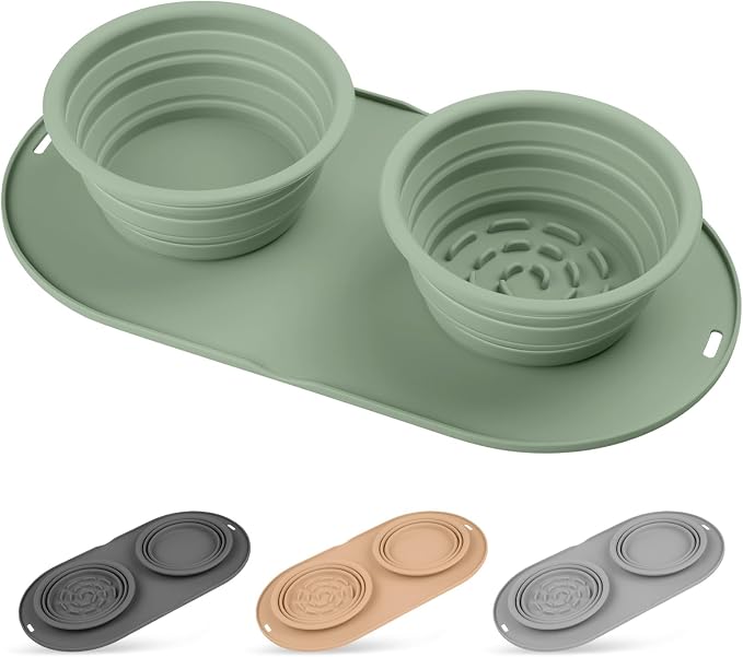 Puppy Dog Bowl,Travel Bowls Dog Food Bowls&Dog Water Bowls,No Spills,Collapsible Double Bowl,Suitable for Small and Medium Sized Dogs(Green) by HOYEHOLA