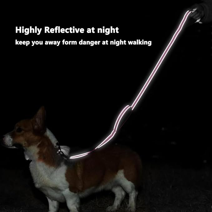 6 FT Pink Nylon Reflective Dog Leash for Small Dogs with 2 Padded Handle | Soft breathable padded dual handles,D-Ring design - Image 5