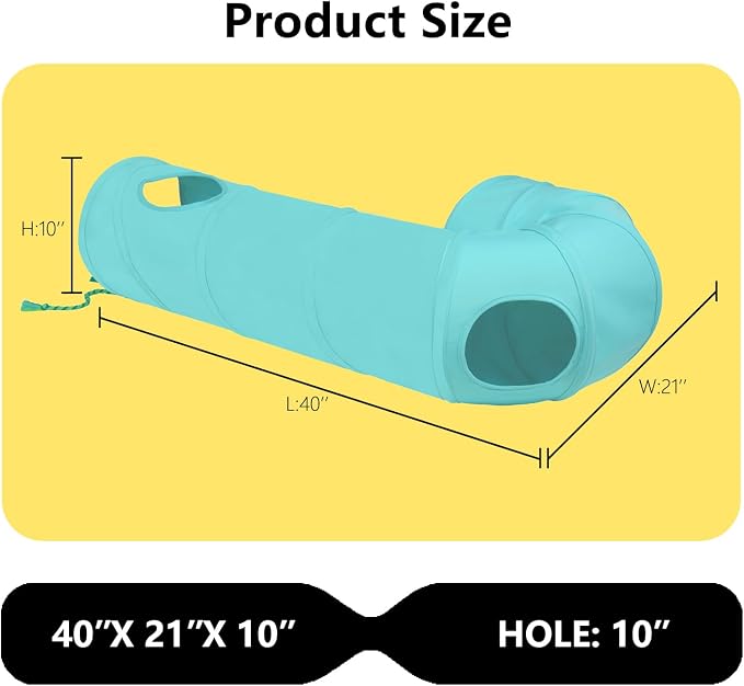Cat Tunnel, 2-Way Collapsible Cat Tube with Interactive Peek-A-Boo Hole, Toy Ball, and Rope – Ideal for Indoor Cats, Kittens, and Rabbits (Light Blue) - Image 4