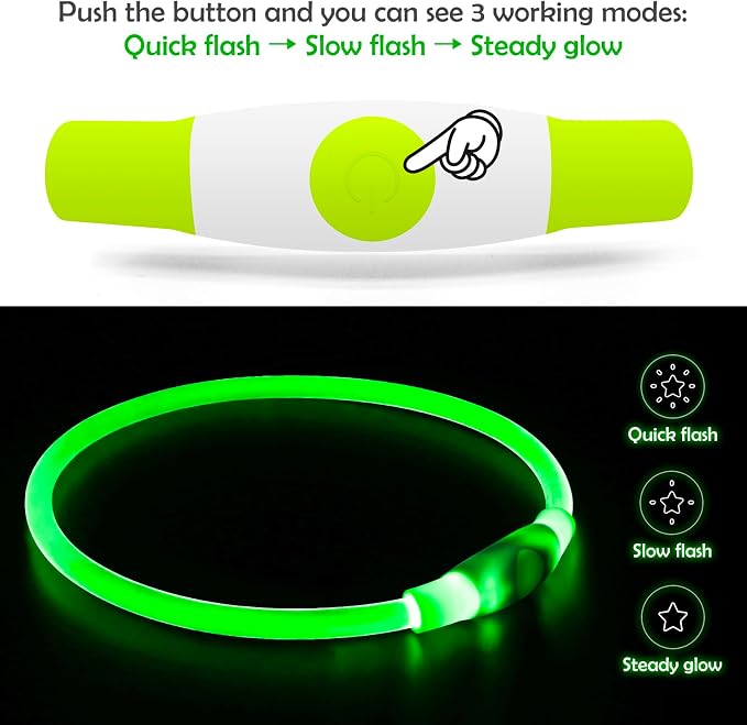 Led Dog Collar, BSEEN USB Rechargeable Flash Light up Dog Collar | Pet Safety Necklace Makes Your Beloved Dogs Be Seen at Night for Small Medium Large Dogs(Green) - Image 2