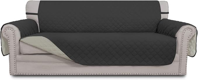 Easy-Going Reversible Couch Cover, 3 Cushion Sofa, Large, Darkgray/Beige | Machine Washable Slipcover For Dogs, Water Resistant Furniture Mat For Living Room, Non-Slip Sofa Cover, Pet Friendly by Easy-Going