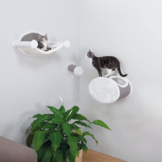 Trixie Liam Wall Mounted Cat Furniture - 3pc Cat Wall Scratcher - Climbing Shelves, Plush & Sisal Covered Condo, Hammock, and Step - Gray - Image 3