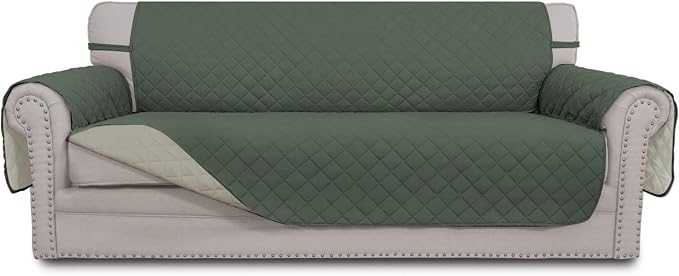 Easy-Going Reversible Couch Cover, 3 Cushion Sofa, Greyish Green/Beige | X-Large Sofa, Washable Slipcover For Dogs, Water Resistant Mat, Living Room, Non-Slip Sofa Cover, Pet Friendly by Easy-Going