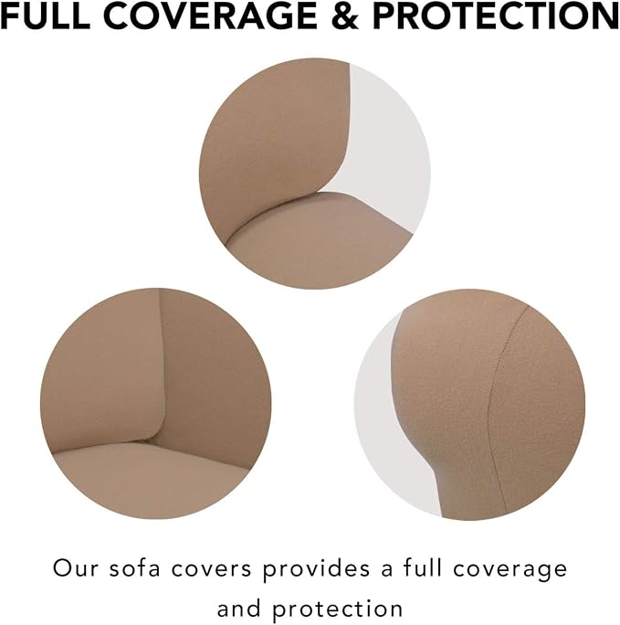 PureFit Stretch Couch Covers for Sofa 4 Seater Slipcovers Camel | 1-Piece Sofa Cover Washable Soft Couch protector, Couch Slipcover with Non Skid Foam and Elastic Bottom for Kids, Dogs - Image 3