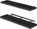 Fixwal Floating Wall Shelves for Decor (Black, Set of 2, 35.4Inch) | MDF Shelf with Metal Brackets, Space Saving for Books , Decor, Fits Bathroom, Kitchen, Bedroom, or Office by Fixwal