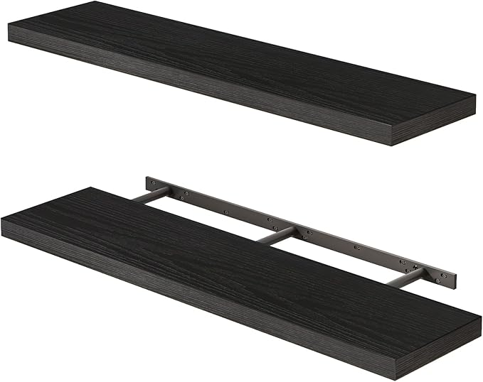Fixwal Floating Wall Shelves for Decor (Black, Set of 2, 35.4Inch) | MDF Shelf with Metal Brackets, Space Saving for Books , Decor, Fits Bathroom, Kitchen, Bedroom, or Office by Fixwal