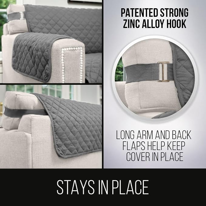 Sofa Shield® Couch Jumbo Sofa Slip Cover for Dogs with Strap Charcoal Linen | Reversible Furniture Protector, Stain and Tear Resistant Cushion Cover, Machine Washable Slipcover for Pets, Cats 70 inch - Image 4
