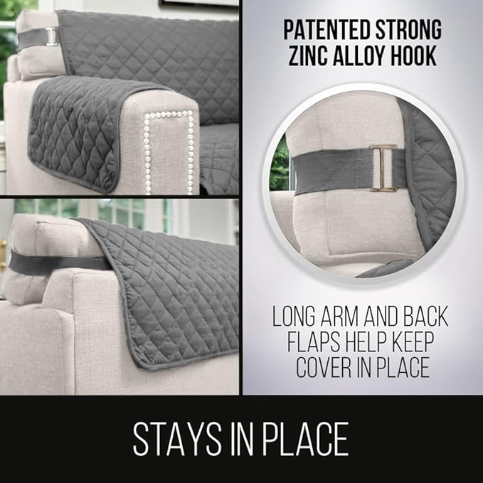Sofa Shield® Couch Sectional Corner Slip Cover with Strap, Charcoal Linen | Reversible Furniture Protector, Stain and Tear Resistant Cushion Cover, Machine Washable Slipcover for Pets, Cats 70 inch - Image 4