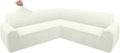 ALIECOM Corner Sectional Couch Covers Washable Sofa Cover L Shaped Couch Cover for Dogs Pets Stretch Soft Sectional Slipcovers with Non Slip Strips U Shape Furniture Protector (Cream White, Medium) by ALIECOM