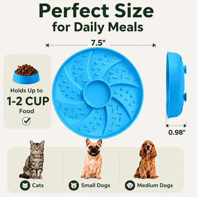 Slow Feeder Dog Bowl Silicone Suction Cup Anti Spill Dogs Cats Blue | strong suction base prevents sliding, extends mealtime, reduces anxiety, textured surface, dishwasher safe - Image 5