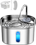 Stainless Steel Cat Water Fountain for Cats Indoor 3.2L 108oz BPA-Free S304 | 20dB Super quiet pump with 1.5m cable, Faucet style, 6-layer effective cat fountain filter, Metal cat Fountain for drinking by Petlipo