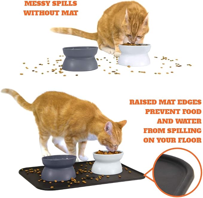 Kitty City Raised Cat Food Bowls and Mat Kit, Each Holds 6.5 Ounces- Pet Bowl for Dogs Cats and Pets, Model Number: CM-0297-CS01 - Image 3