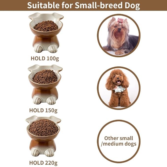 Nihow Elevated Ceramic Dog Bowls: 6.5 Inch Raised Dog Bowl for Food & Water | Food Safe Bowl for Medium/Small Size Dogs - Brown Puppy Bowls for Protecting Pet's Spine(1 PC) - Image 3