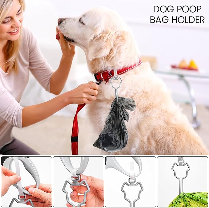 2pcs Dog Poop Bag Holder with 2 Hands-free holder Poop Bag Dispenser Pet Dog Waste Bag Dispenser Leash Attachment Fits Any Dog Leash for Dog Cat and Other Pets(Gray) - Image 4