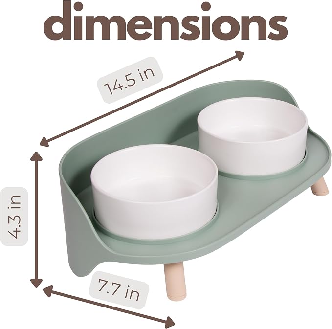 A4DOG Ceramic Dog Bowls with Stand - Elevated Dog Water and Food Bowl Set 13.5oz Cat & Dog Feeding Station Spill Proof Splash Proof Raised Pet Food Bowls for Dogs, No Mess Pet Feeder - Green - Image 4