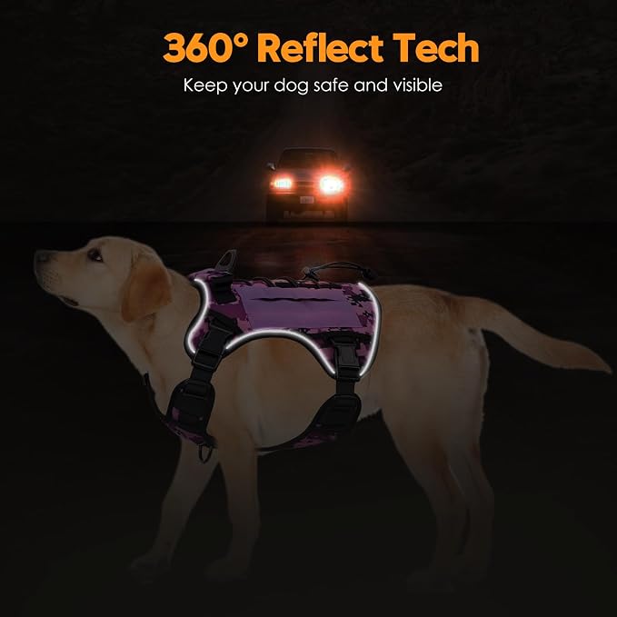 Heavy-Duty Tactical Dog Harness for Large Dogs, No Pull Adjustable Reflective Pet Vest with Molle System, K9 Military-Grade Control for Service Training, Outdoor & 10+ Breeds, Purple Camo, Large - Image 5