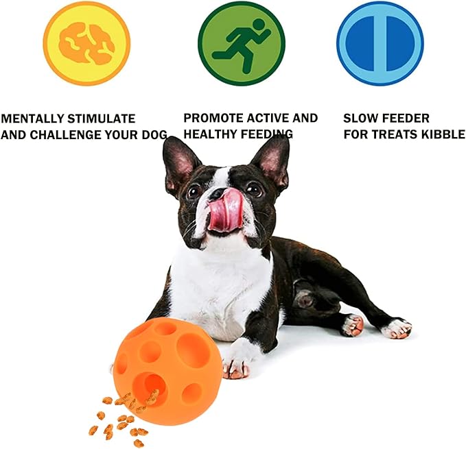 Evan Dog Toy Balls, 5 Inch Treat Tricky Ball Food Dispensing Toys Tricky Fun Interactive Dog Toy Food Dispenser Toy Puzzle Toy Ball Dog Chew Toys Ball for Large Medium Slow Feeder Dog Bowls（Orange） - Image 3