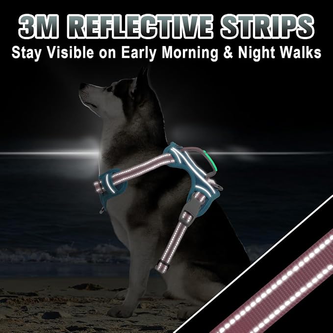 BARKBAY No Pull Dog Harness Large Reflective Dog Harness with Front Clip and Easy Control Handle for Walking Training Running with ID tag Pocket(Baby Blue & Baby Pink,M) - Image 7