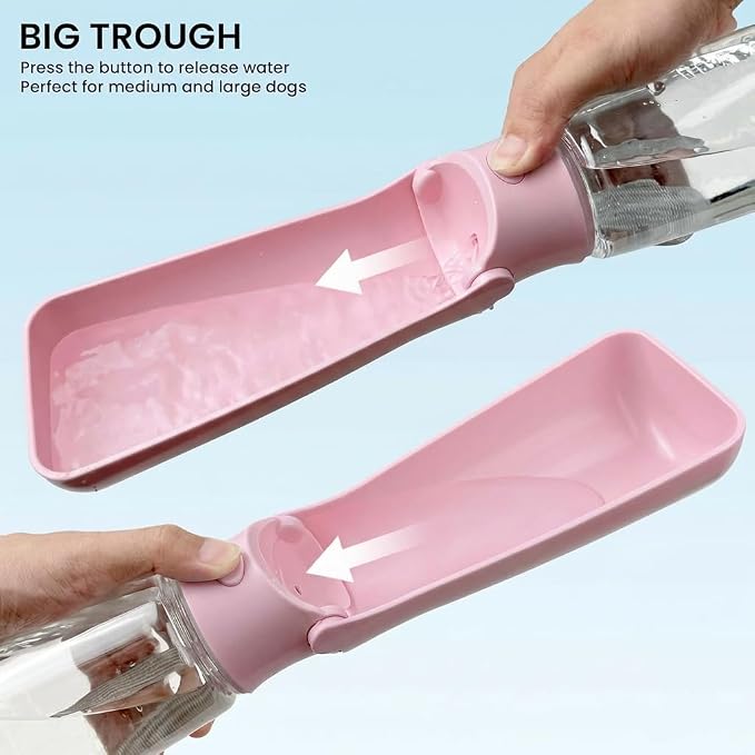 Portable Dog Water Bottle for Walking – 19oz / 12oz Foldable Pet Water Dispenser for Puppies, Medium & Large Dogs – Leak Proof Travel Water Bowl for Small Animals Dog Accessories(12OZ Pink) - Image 4