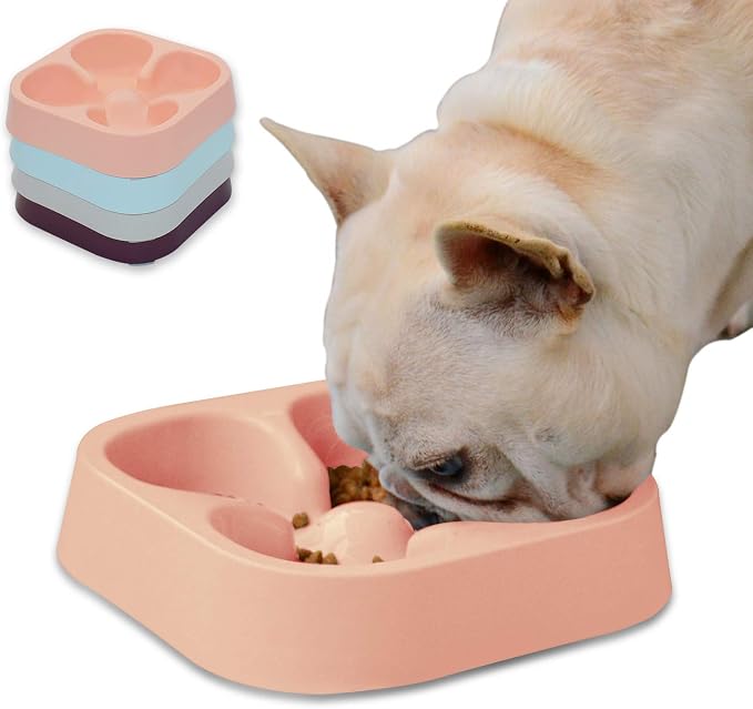 Healthy Slow Feeding Dog Bowl for French Bulldog -Slow Feeder Dog Bowl No Chocking Dog Cat Food Water Bowl with Four-Leaf Clover Pattern (Pink) by Hifrenchies