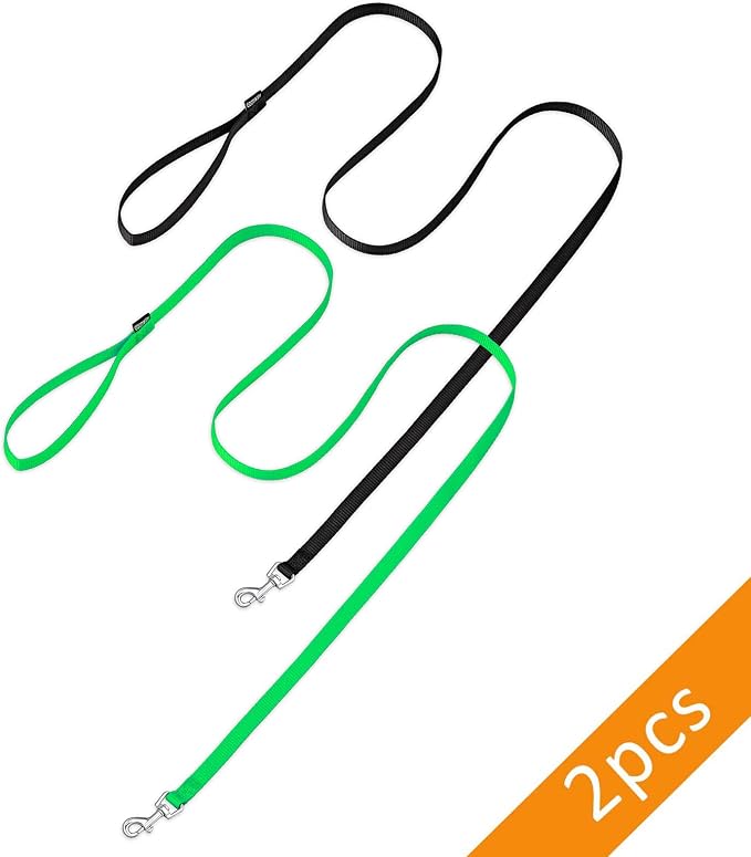 AMAGOOD 6 FT Puppy/Dog Leash, Strong and Durable Traditional Style Leash with Easy to Use Collar Hook, Great for Small, Medium and Large Dogs (1" x 6 ft, Black and Green (2-Pack)) - Image 2