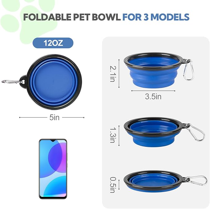 Collapsible Dog Bowl for Travel,2-Pack 12oz Pet Portable Water Food Bowls | Silicone Pet Foldable Bowl with 2 Carabiner Clips, Travel Water Bowl, Food Dishes Bowl, for Camping, Hiking, Walking - Image 3