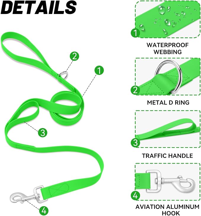 Waterproof Dog Leash with Double Handle, 6 FT Durable Odor-Proof Dog Leashes with Strong Aviation Aluminum Hooks Fits Small Medium or Large Dogs - Image 3