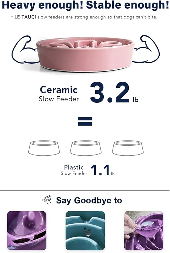 LE TAUCI Slow Feeder Dog Bowls Ceramic, 1.5 Cups Dog Food Bowl, Puppy Slow Feeder Dish for Fast Eaters,Pink Bloom - Image 4