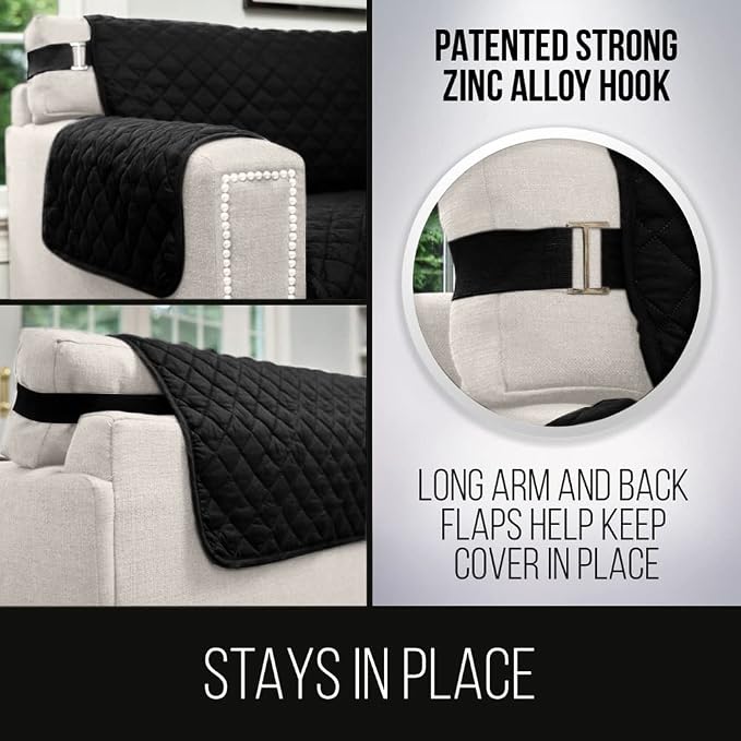 Sofa Shield® Couch Chair Slip Cover for Dogs with Strap, Black Gray | Reversible Furniture Protector, Stain and Tear Resistant Cushion Cover, Machine Washable Slipcover for Pets, Cats 70 inch - Image 4