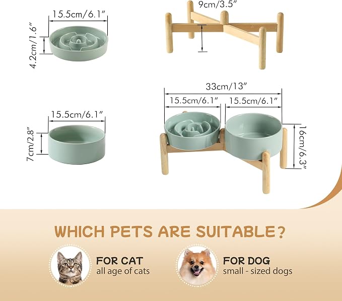 Havniva Elevated Slow Feeder Dog Bowls, Ceramic Dog Bowl Slow Feeder Set | 0.9 Cups Raised Slow Feeder Dog Bowl for Small Breed, 6.1” Dog Water Bowl with Wooden Stand, Puzzle Dog Food Bowl, Non-slip - Image 2