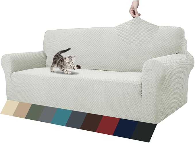 ZNSAYOTX 1 Piece Jacquard Couch Covers for 3 Cushion Couch High Stretch Sofa Cover for Pets Dogs Anti Slip Extra Large Sofa Slipcovers Furniture Protector (X-Large, Ivory) by ZNSAYOTX