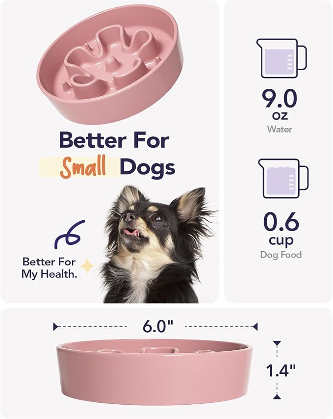 LE TAUCI Ceramic Slow Feeder Dog Bowls Small Breed, 0.6 Cups Dog Food Dish for Fast Eaters, Puzzle Bowl for Small Dogs and Cats,Pink Bloom - Image 4