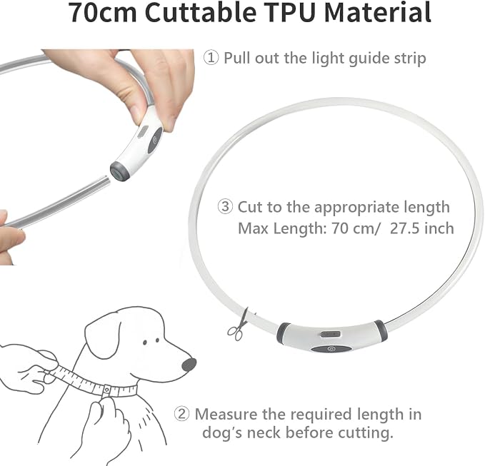 LED Dog Collar 7 Colors in 1, USB Rechargeable Waterproof Light Up Collar, 3 Flashing Mode for Night Walking Safety, TPU cuttable (70cm) - Image 3