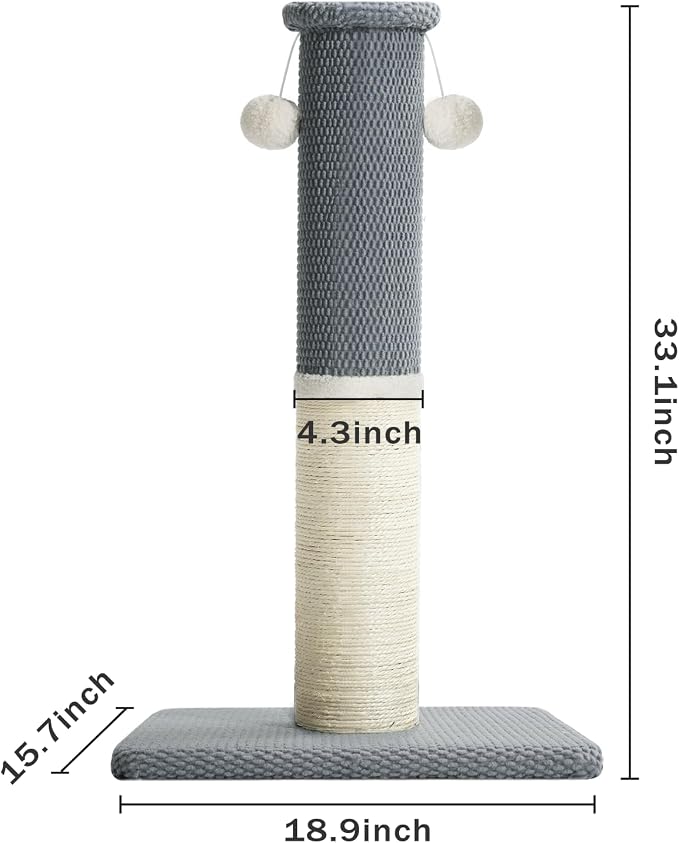 Made4Pets Tall Cat Scratching Post with Sisal & Carpet for Indoor Cats, 33" | Cat Scratcher with Wide Stable Base, Interactive Hanging Toys, Ideal for Adult Cats, Large Breeds and Full-Body Stretching - Image 6