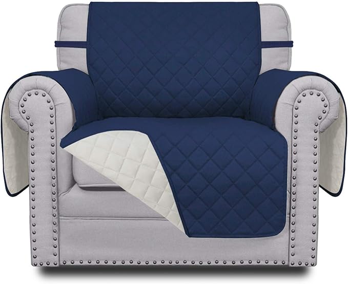 Easy-Going Reversible Couch Cover, Small Chair, Navy/Ivory | Machine Washable Slipcover For Dogs, Water Resistant Furniture Mat For Living Room, Non-Slip Sofa Cover, Pet Friendly by Easy-Going